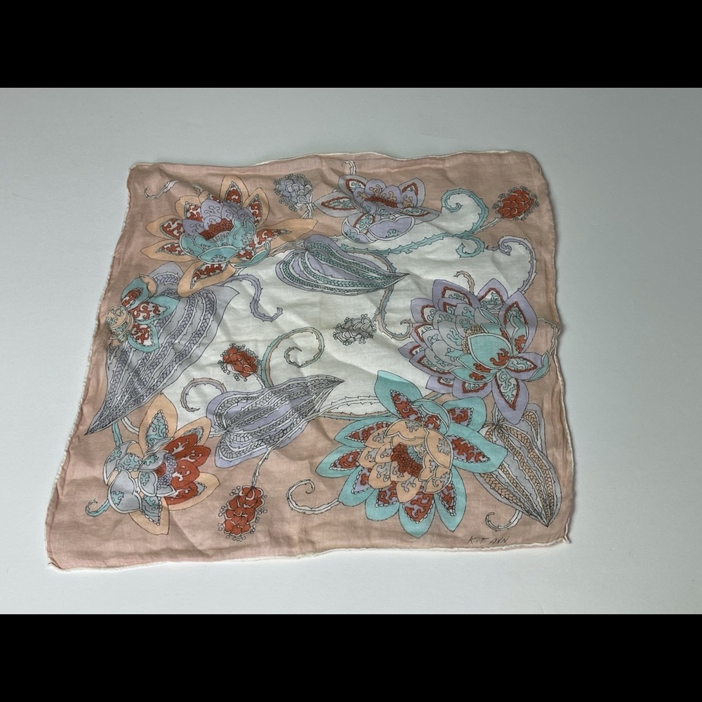 Vintage Palsy Floral Handkerchief Pocket Square Size 14” x 14” - Picture 5 of 8